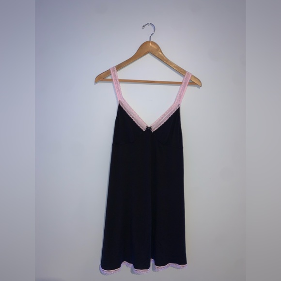Black slip dress with adorable pink lace and a bow!! - Picture 1 of 4